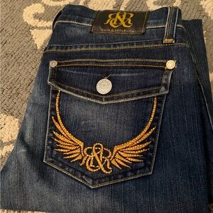 Rock & Republic Dark Indigo Jeans with Gold Stitching